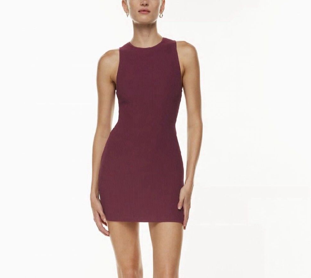 Aritzia Babaton Women's Sculpt Knit Racer Mini Dress Size XXS Burgundy Stretch